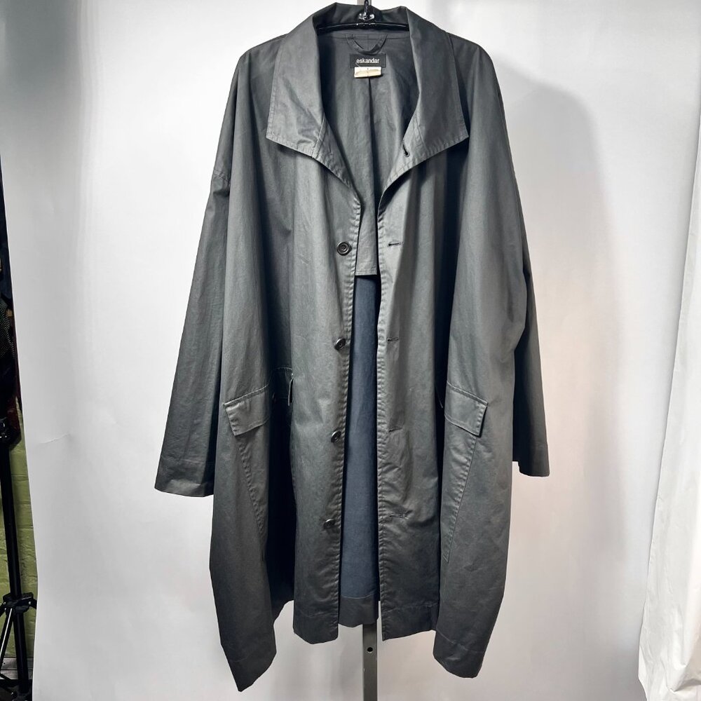 ESKANDER/Neiman Marcus Charcoal Linen/Pu Water Resistant Overcoat Sz 1‎ England